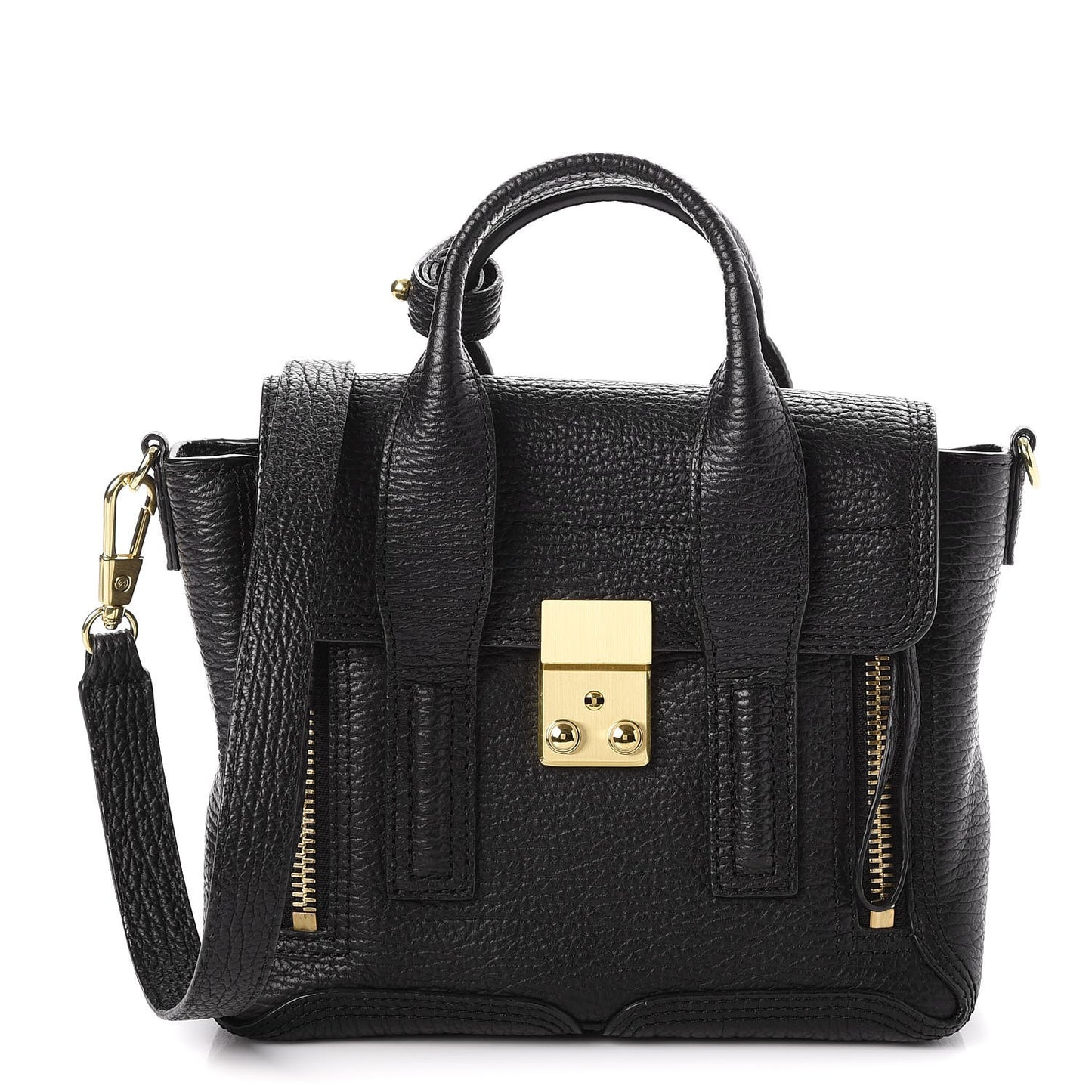 3.1 Textured Calfskin Mini Pashli Satchel Black