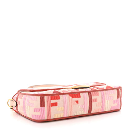 Fendi Canvas Vitello King FF Embroidered Baguette Rosa Quarzo Bloody Mary Multicolor 4 of 9
