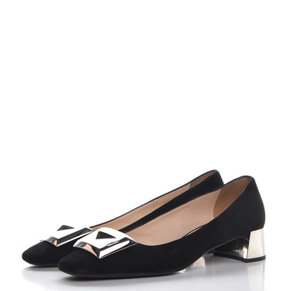 Prada Suede Block Heel Pump 37.5 Black 3 of 11