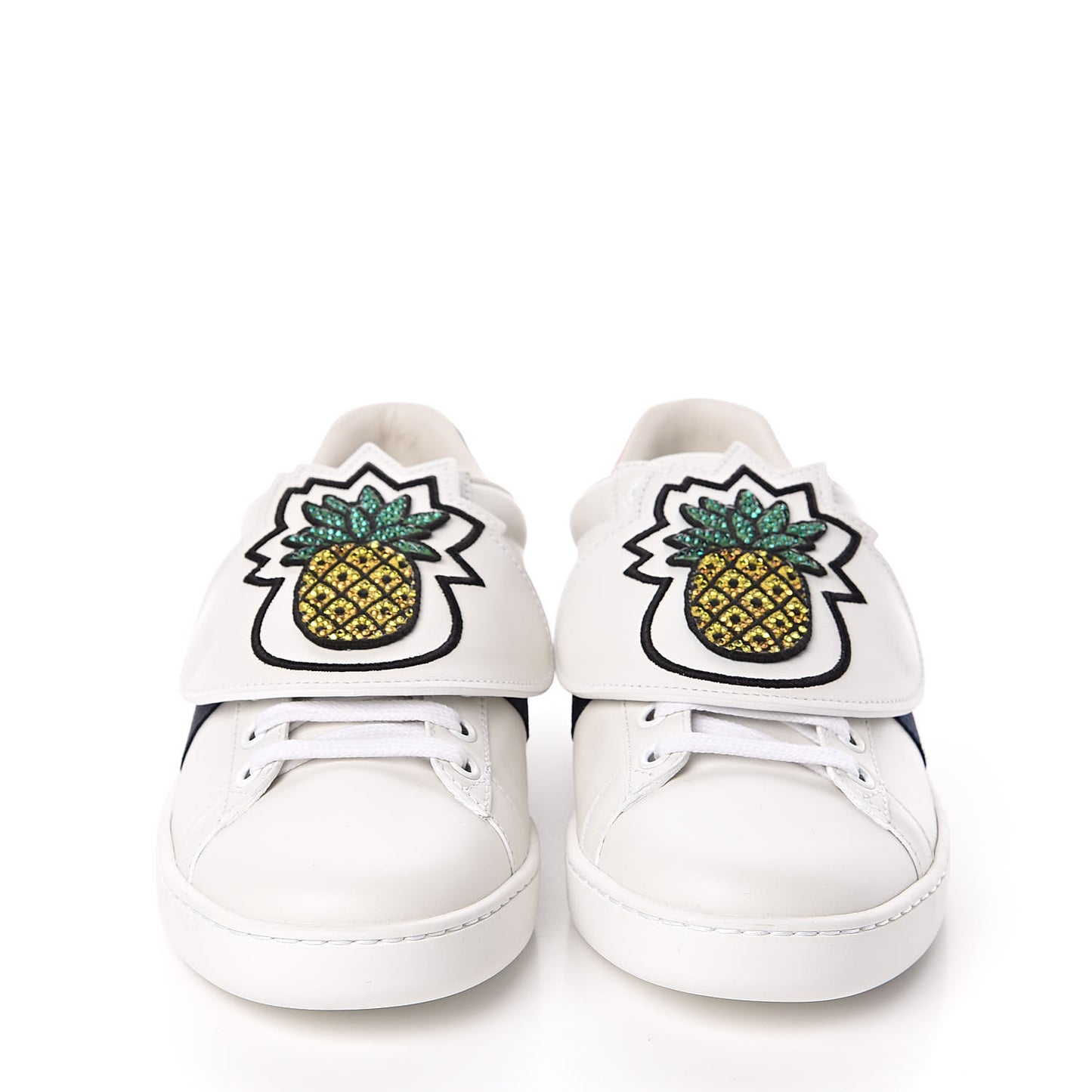 Calfskin Ayers Crystal Web Womens New Ace Pineapple Sneakers 37 White