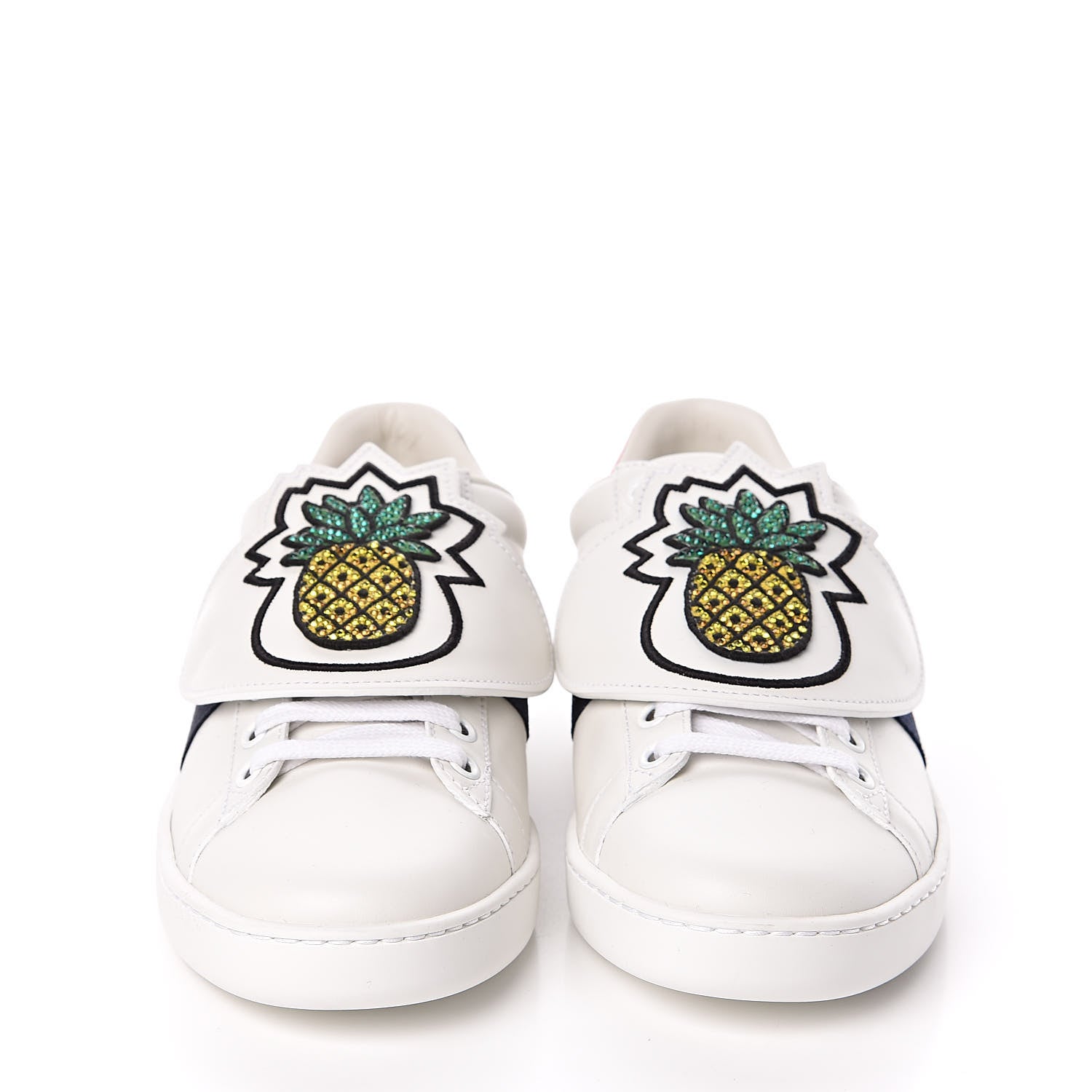 Gucci Calfskin Ayers Crystal Web Womens New Ace Pineapple Sneakers 37 White 2 of 11