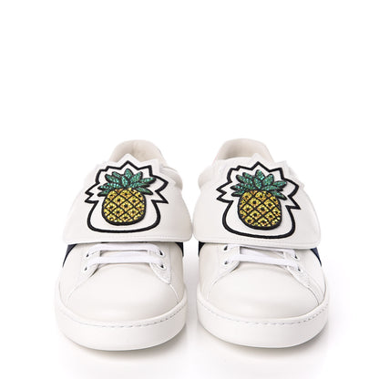 Gucci Calfskin Ayers Crystal Web Womens New Ace Pineapple Sneakers 37 White 2 of 11
