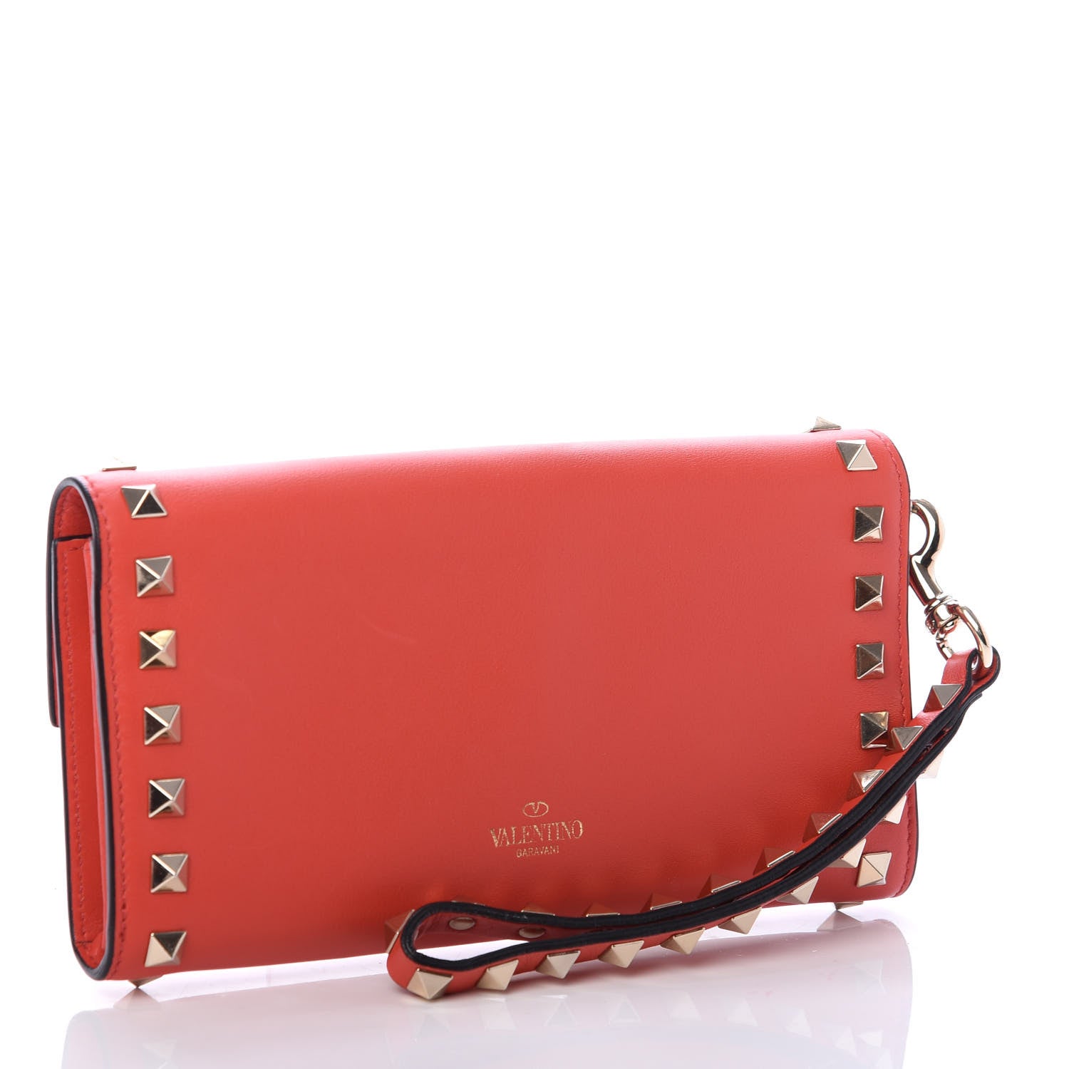 Valentino Garavani Calfskin Rockstud Wristlet Travel Wallet Deep Coral 3 of 7