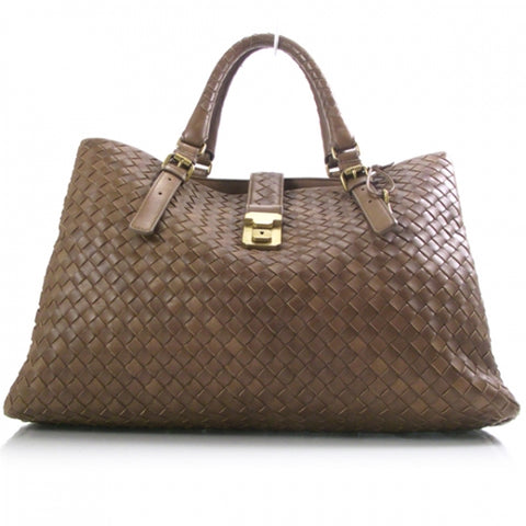 Leather Intrecciato Roma Tote Brown