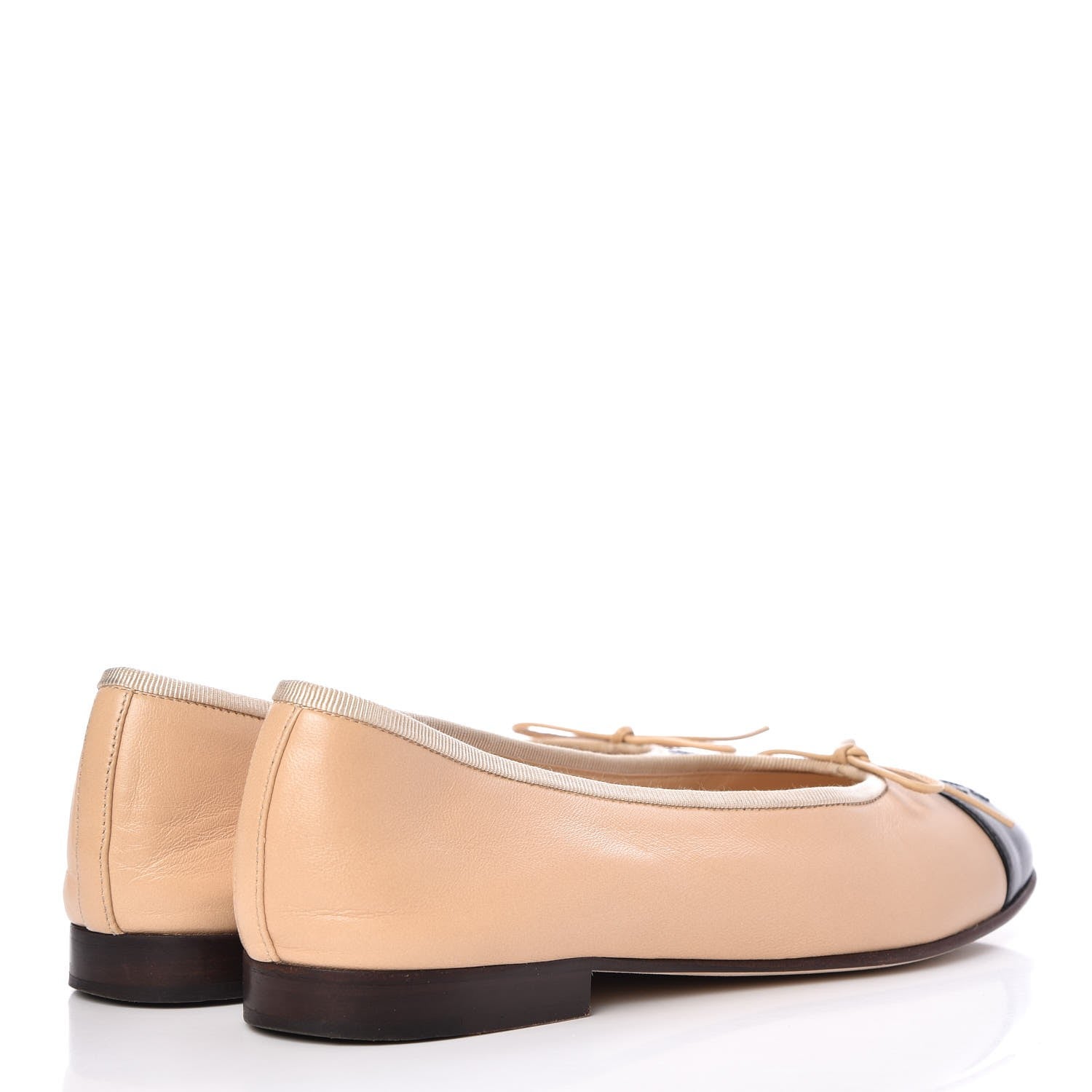 Chanel Lambskin Cap Toe CC Ballerina Flats 36.5 Beige Black 3 of 13