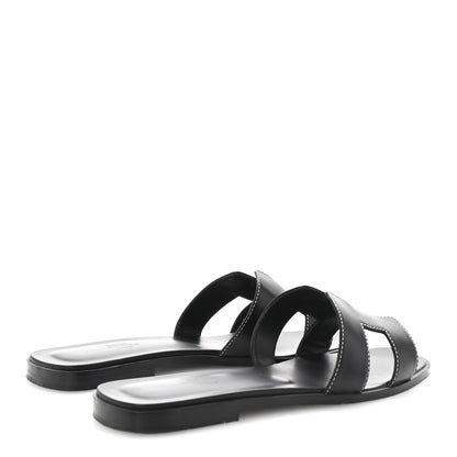 Hermes Box Calfskin Oran Sandals 39 Black 5 of 10