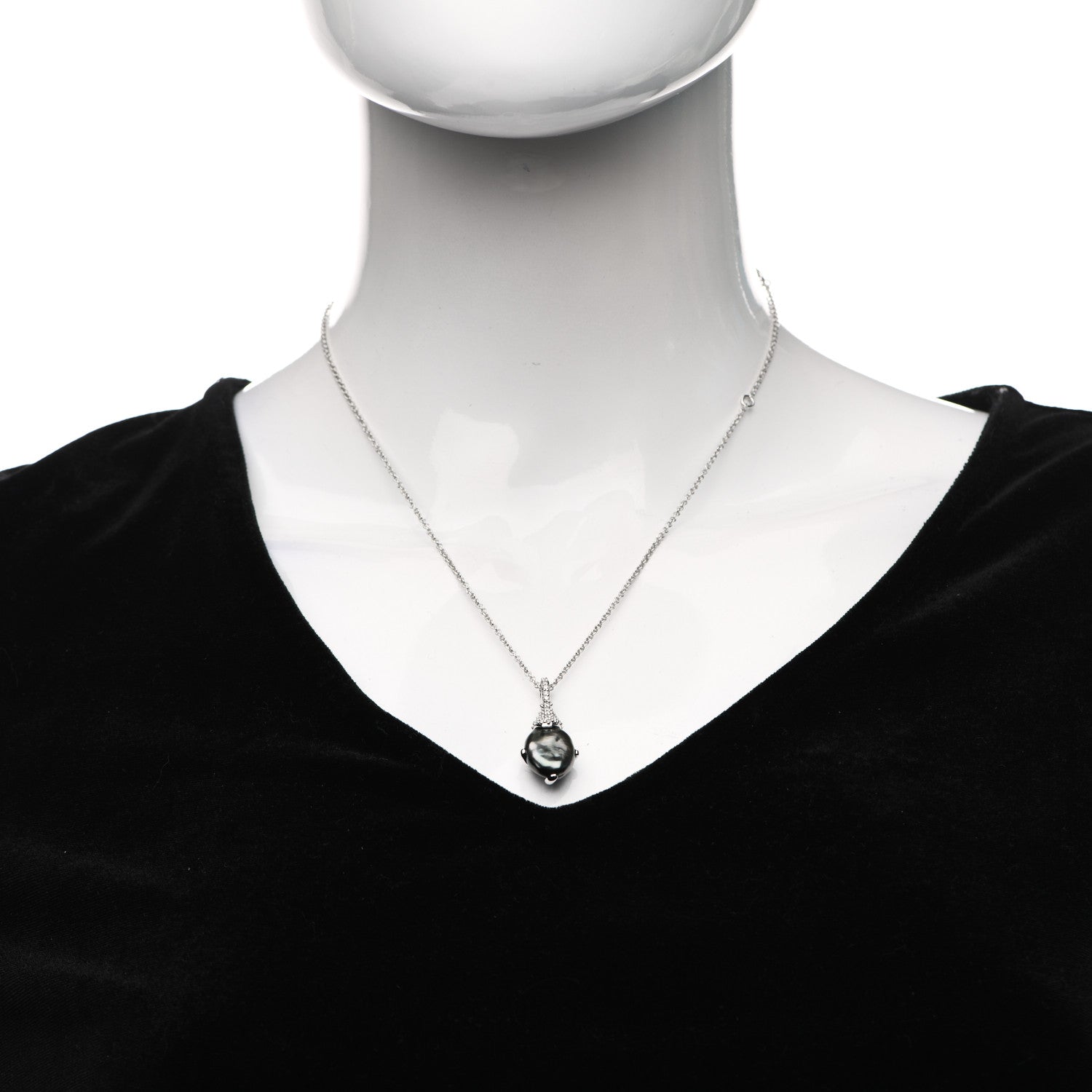 Mikimoto 18K White Gold Diamond Black South Sea Cultured Pearl 12mm Pendant Necklace 2 of 6