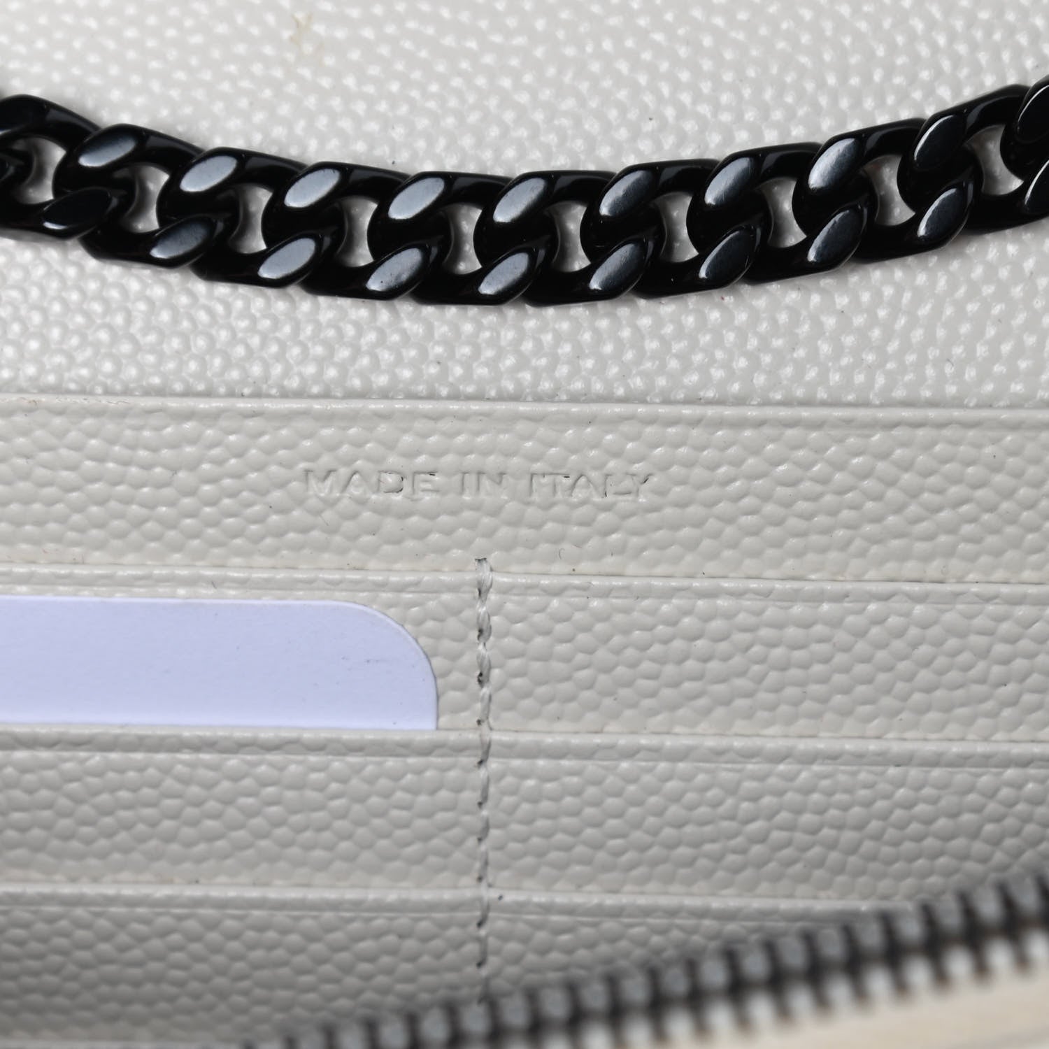 Saint Laurent Grain De Poudre Matelasse Monogram Chain Wallet White Black 6 of 11