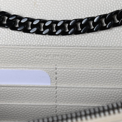 Saint Laurent Grain De Poudre Matelasse Monogram Chain Wallet White Black 6 of 11