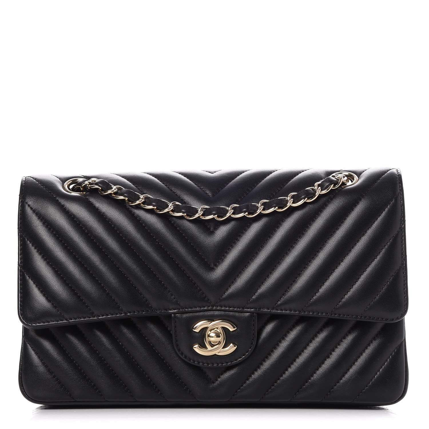 Chanel Lambskin Chevron Quilted Medium Double Flap Black 1 of 11