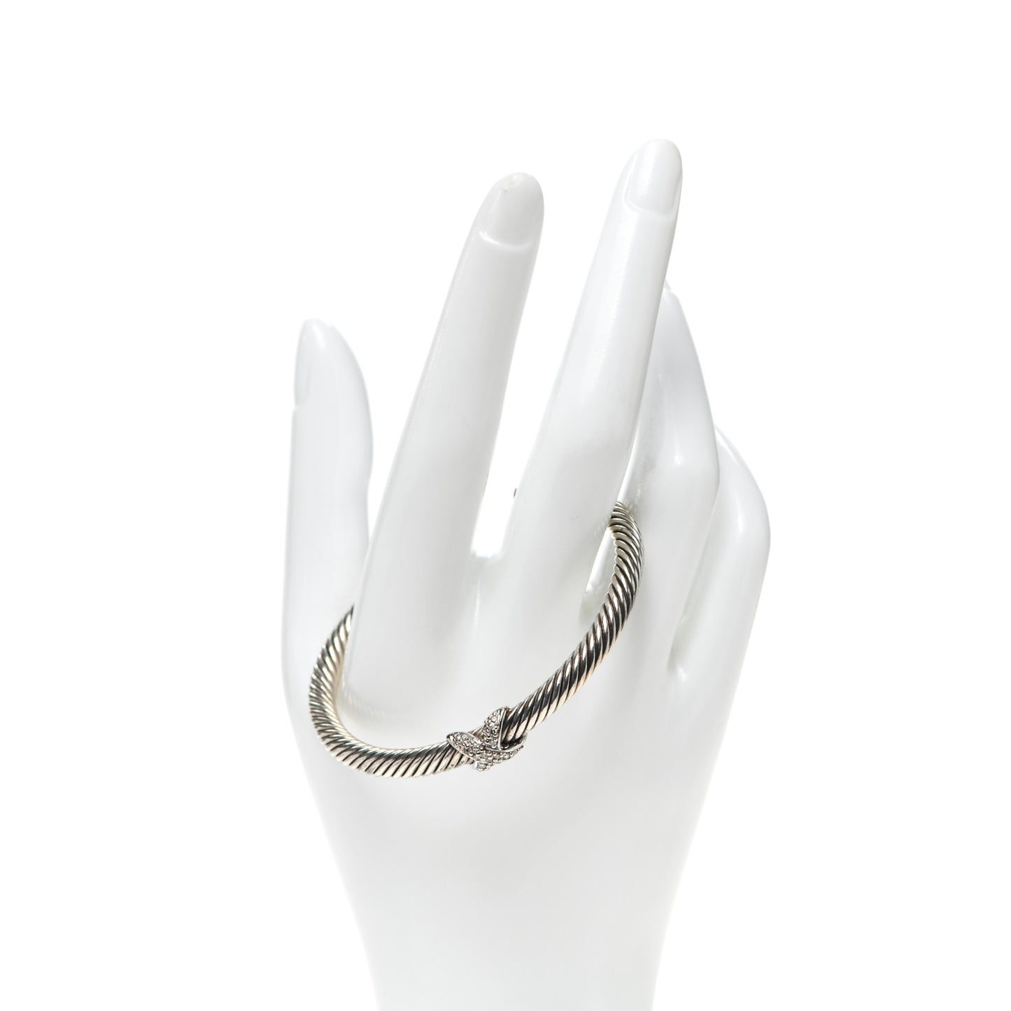 Sterling Silver 18K White Gold Diamond Pave 5mm X Cable Bracelet