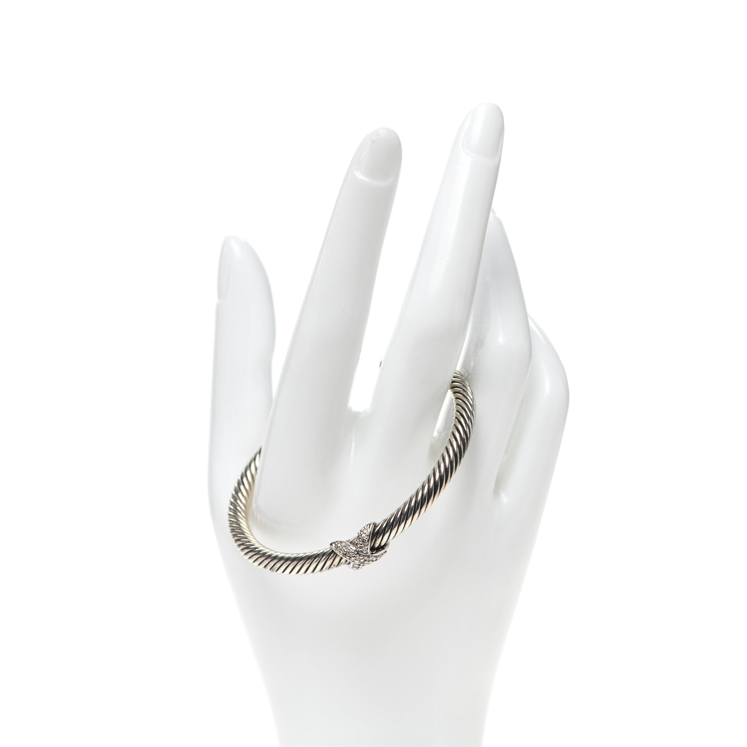 David Yurman Sterling Silver 18K White Gold Diamond Pave 5mm X Cable Bracelet 1 of 4