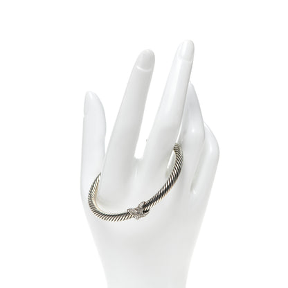 David Yurman Sterling Silver 18K White Gold Diamond Pave 5mm X Cable Bracelet 1 of 4