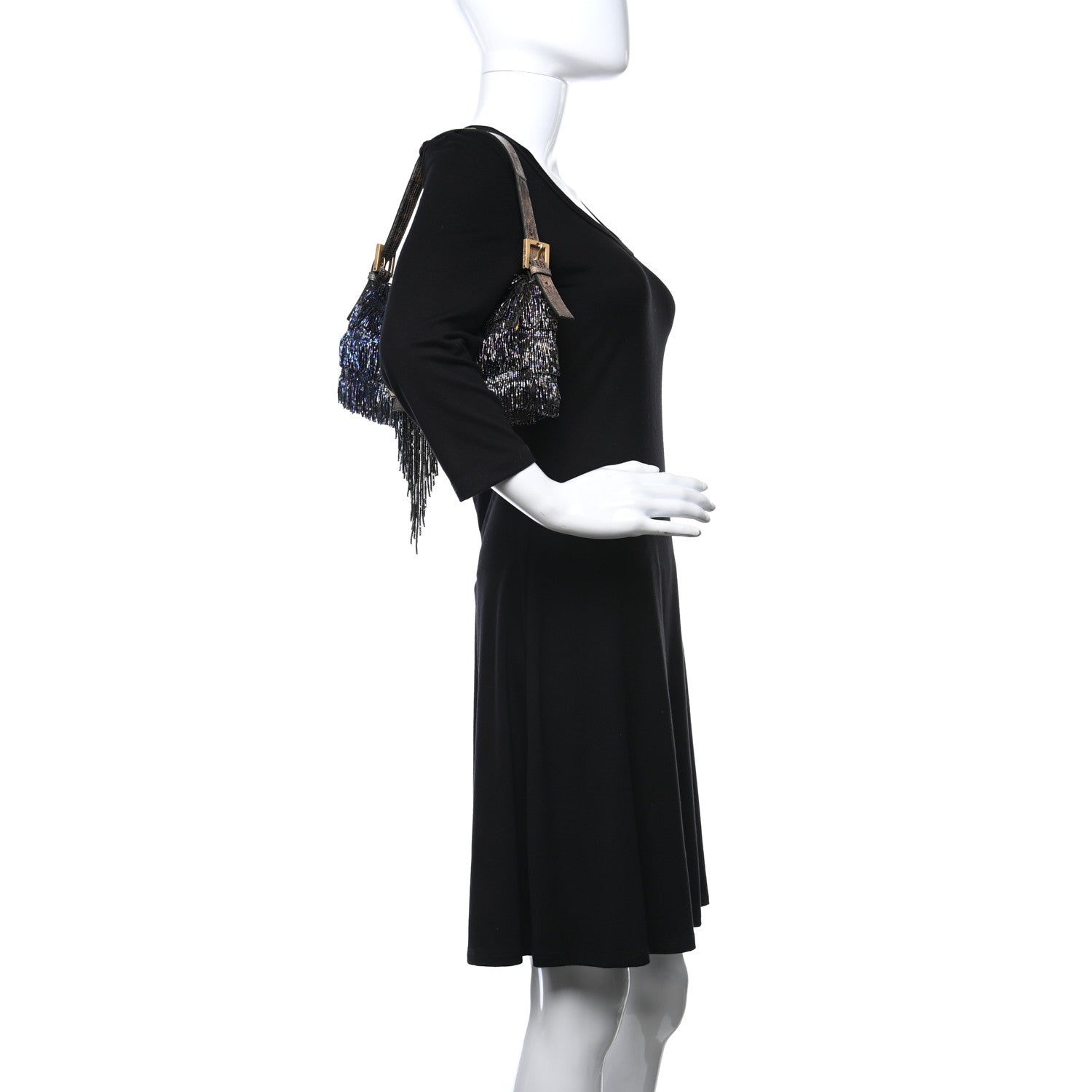 Fendi Lizard Beaded Fringe Baguette Multicolor 2 of 14