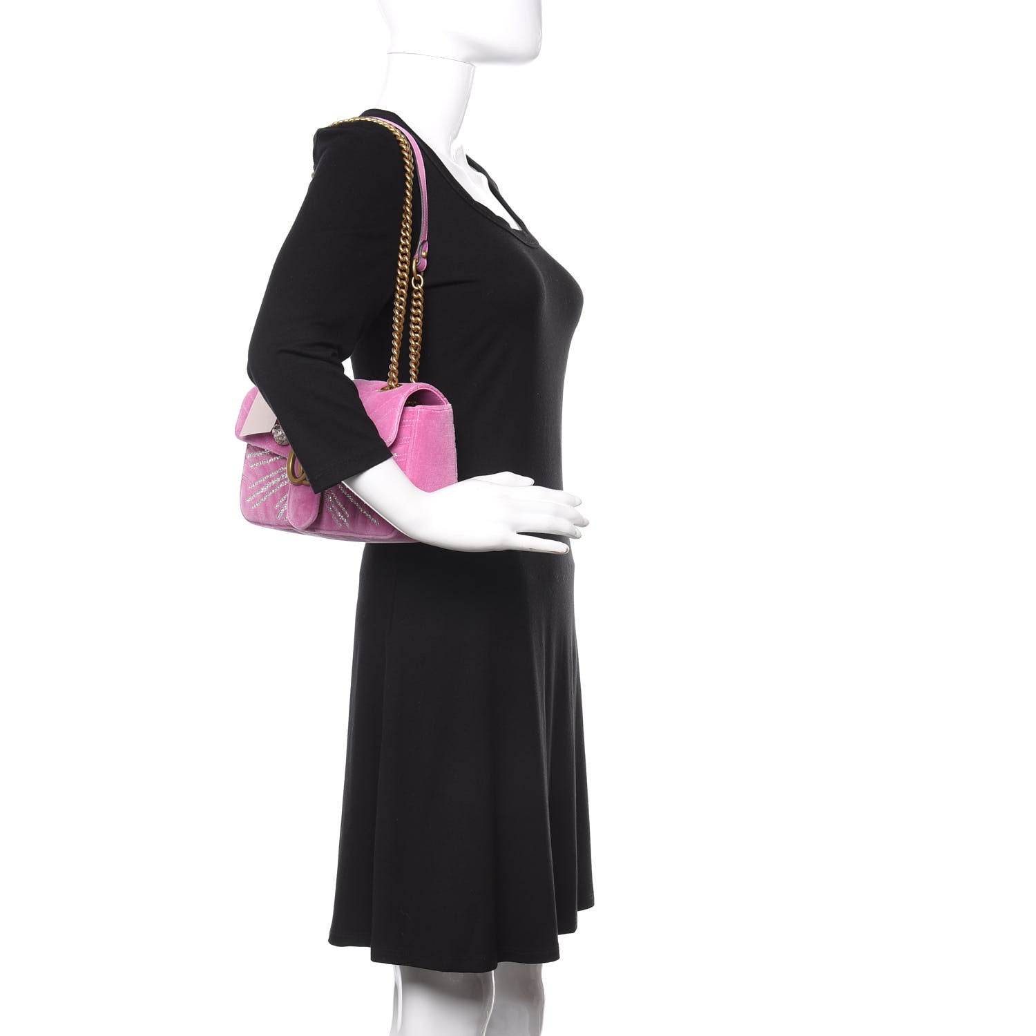 Gucci Velvet Matelasse Marquise Crystals Embroidered Small GG Marmont Shoulder Bag Malva 2 of 11