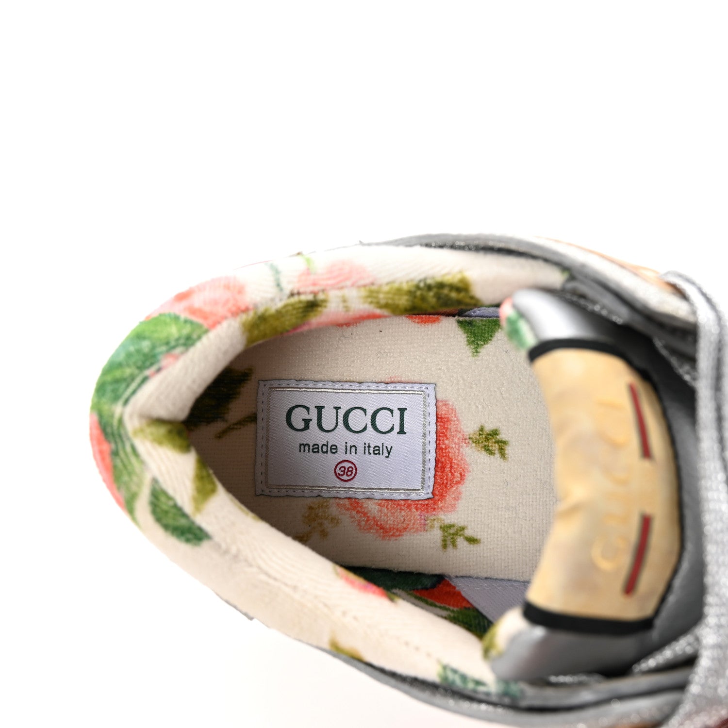 Gucci Metallic Calfskin Glitter Mesh Womens Ultrapace Sneakers 38