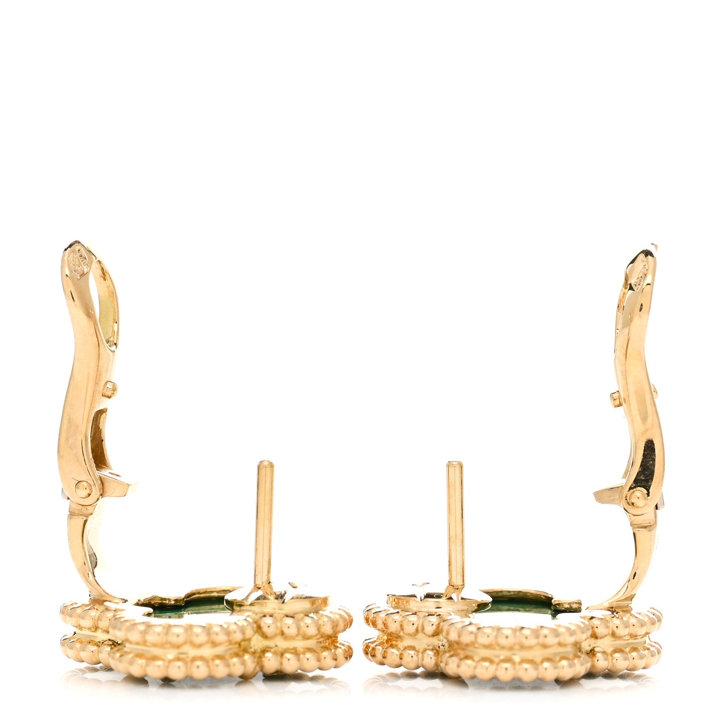 18K Yellow Gold Malachite Vintage Alhambra Earrings