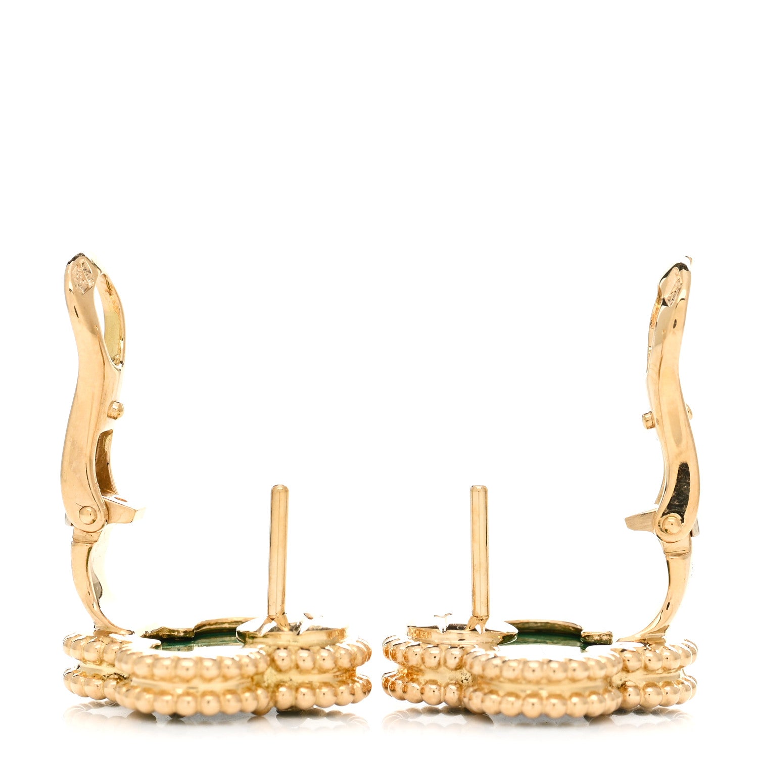 Van Cleef & Arpels 18K Yellow Gold Malachite Vintage Alhambra Earrings 3 of 5