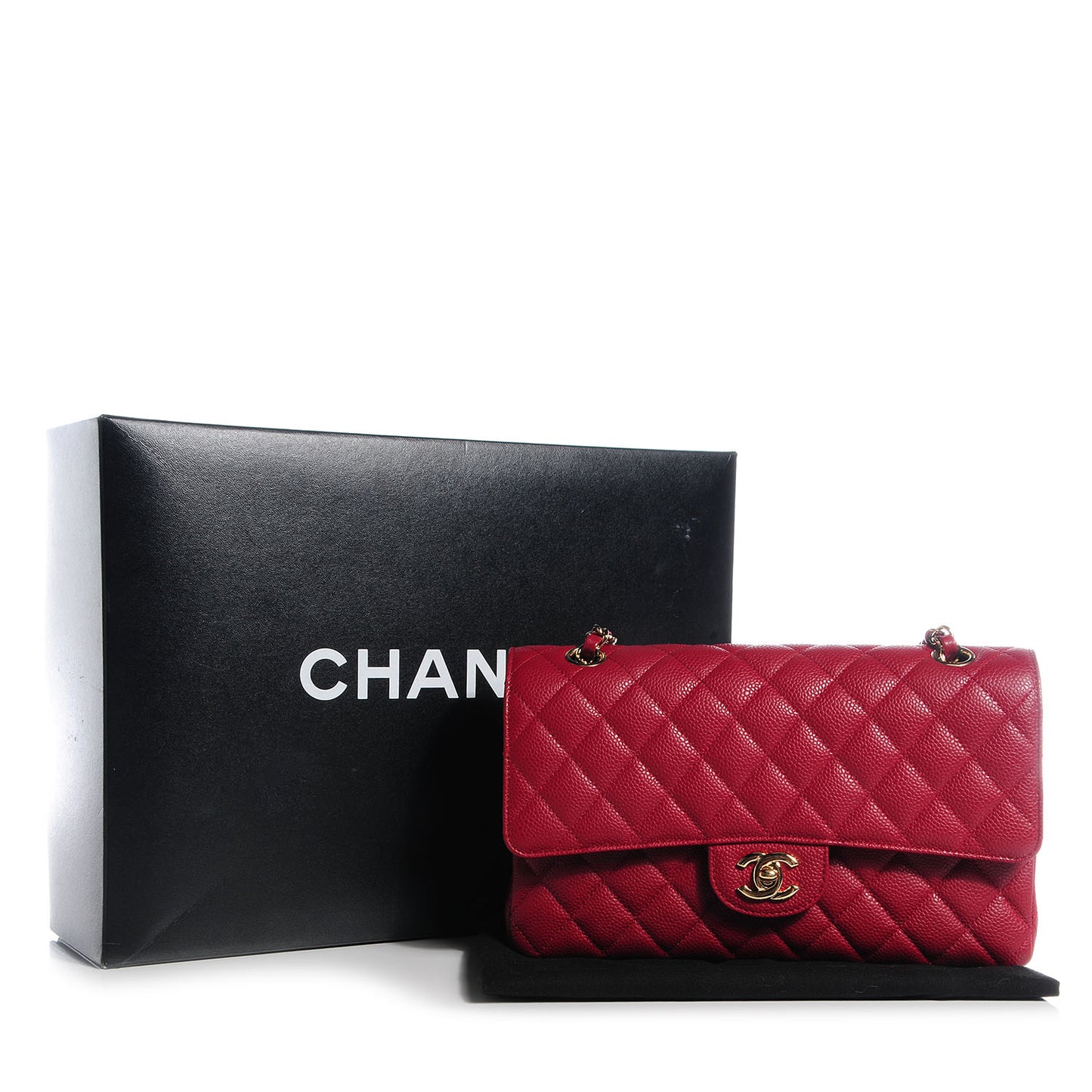Caviar Medium Double Flap Red