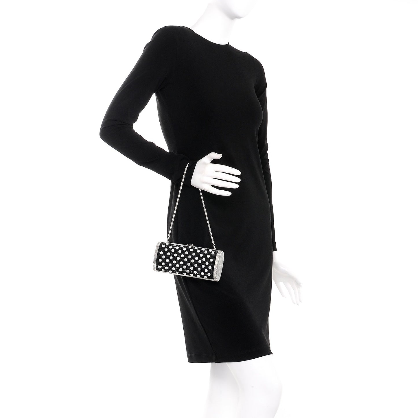 Crystal Pearl Minaudiere Clutch Silver Black