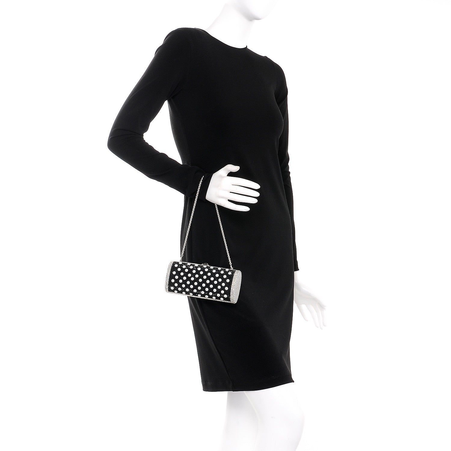 Judith Leiber Crystal Pearl Minaudiere Clutch Silver Black 2 of 7