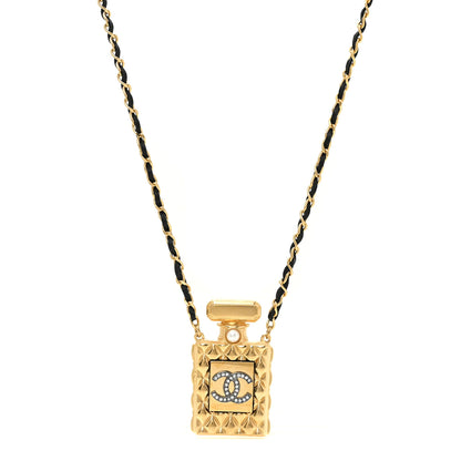 Chanel Crystal Pearl Perfume Bottle CC Necklace Gold 1 of 5
