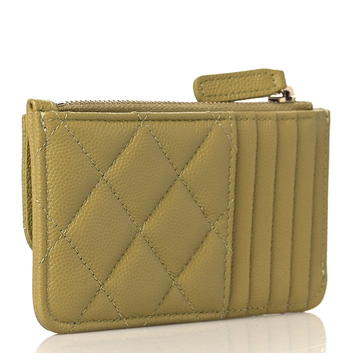 Caviar Quilted Flap Zip Card Holder Green