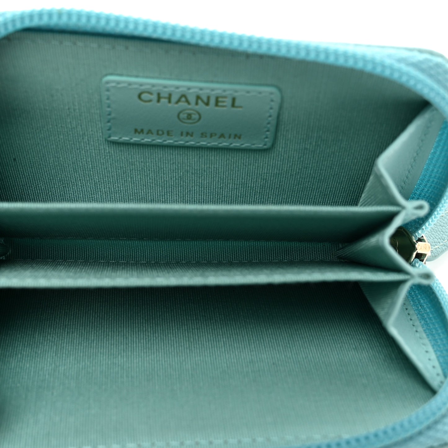 Caviar Quilted Boy Zip Around Coin Purse Wallet Turquoise