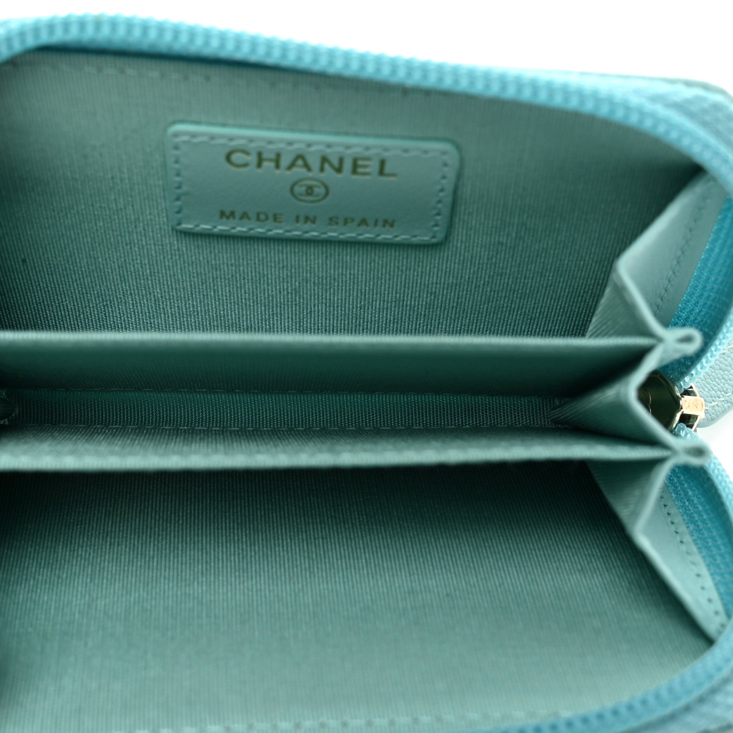 Chanel Caviar Quilted Boy Zip Around Coin Purse Wallet Turquoise 5 of 8