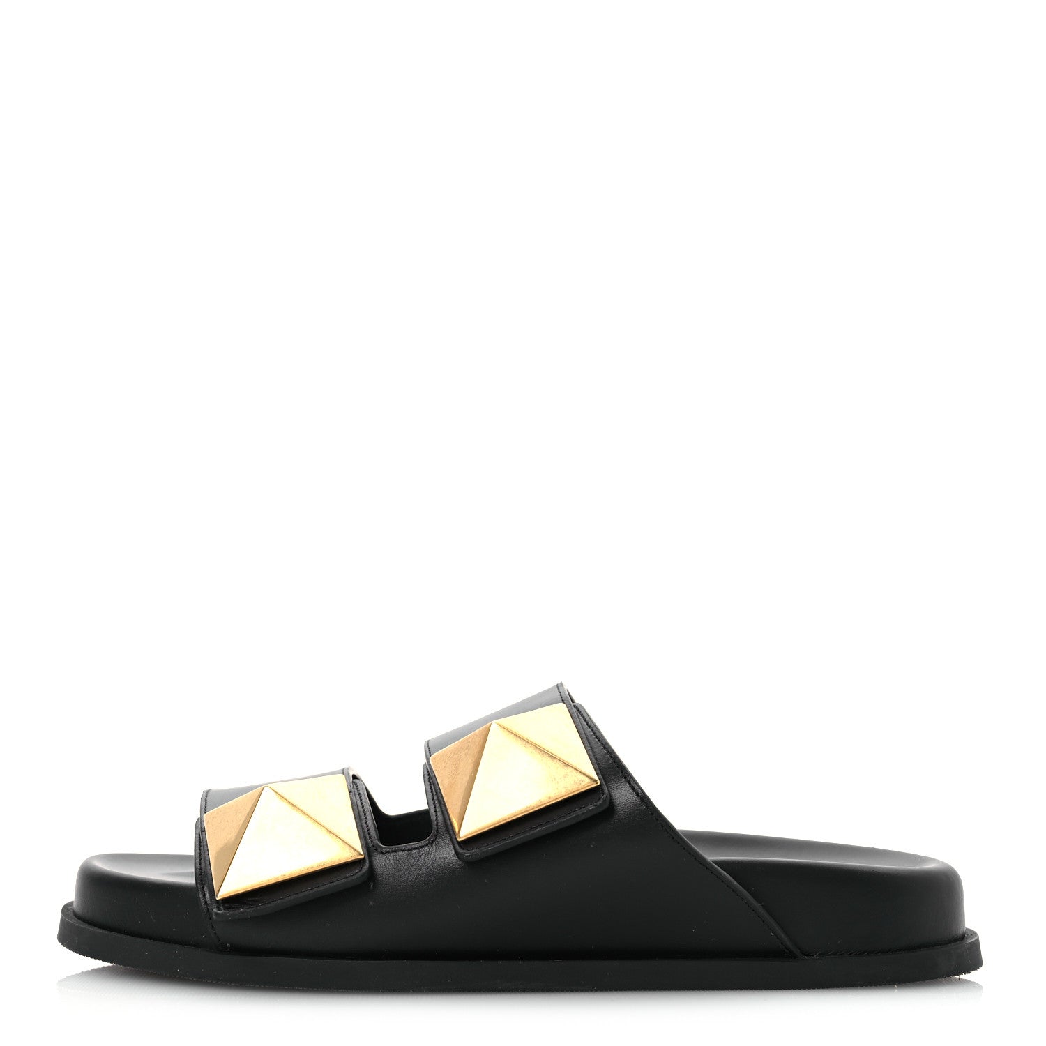 Valentino Garavani Calfskin Roman Stud Slide Sandals 37 Black 1 of 12