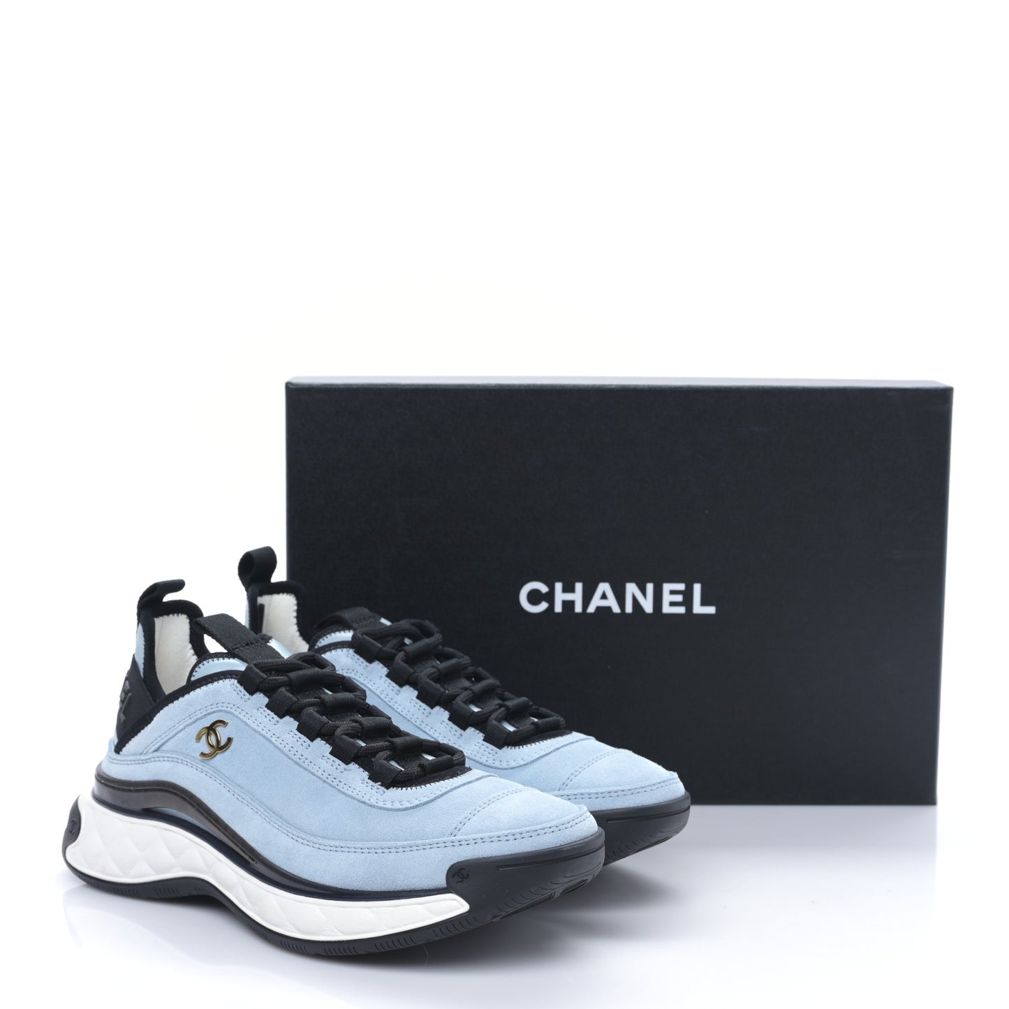 Suede Calfskin Nylon Grosgrain CC Sneakers 36.5 Light Blue
