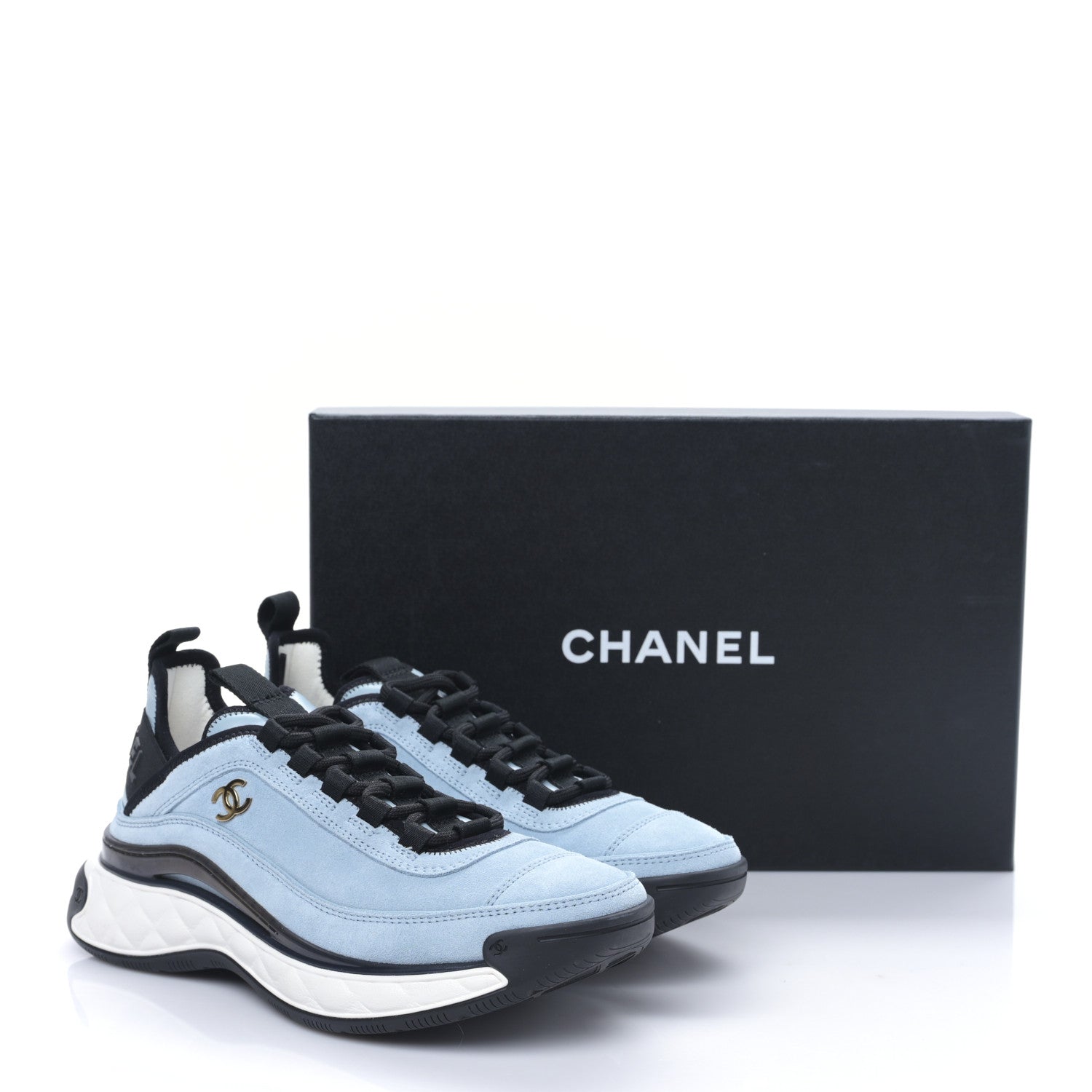 Chanel Suede Calfskin Nylon Grosgrain CC Sneakers 36.5 Light Blue 9 of 9