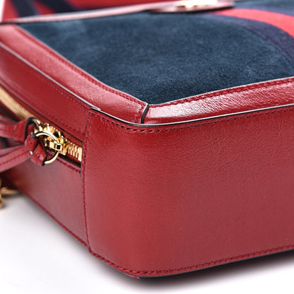 Gucci Suede Calfskin Web Small Ophidia Top Handle Shoulder Bag New Blue Romantic Cherry 7 of 10