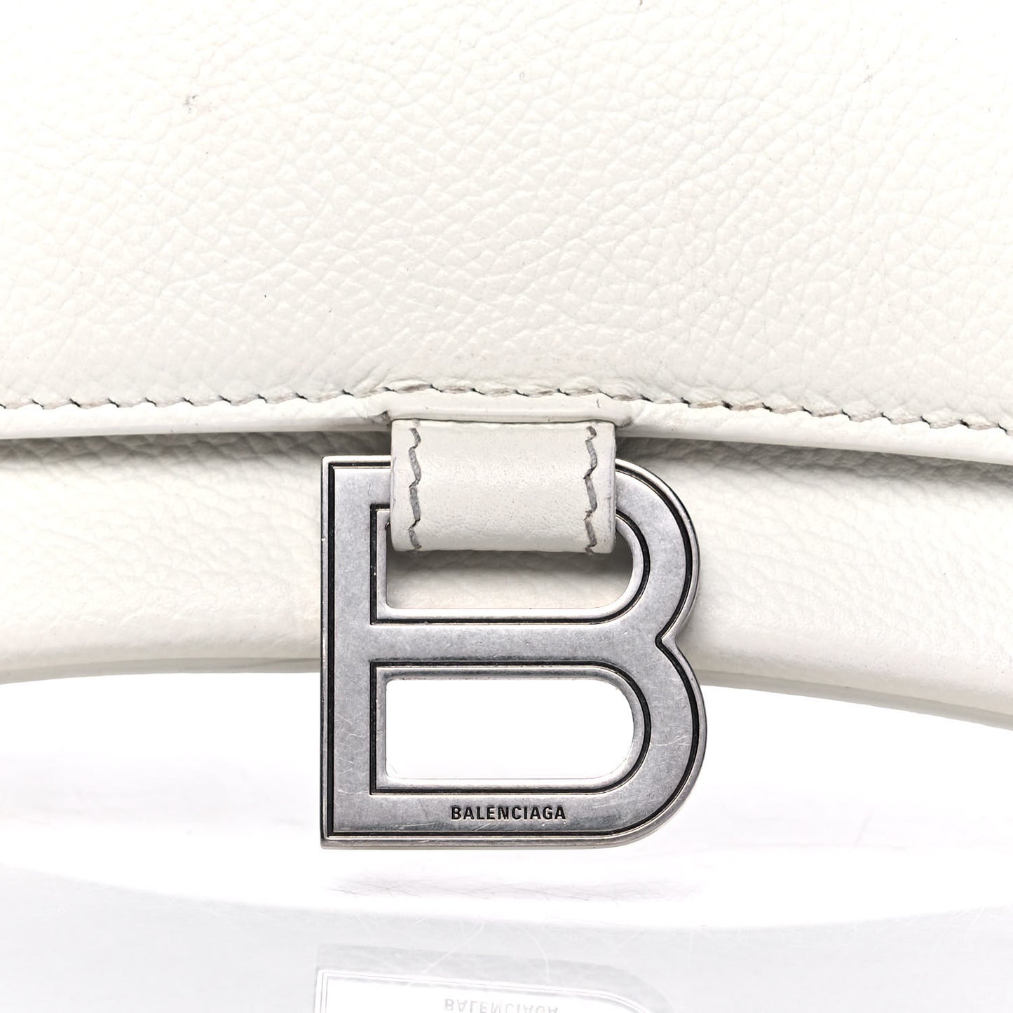 Grained Calfskin Small Hourglass Top Handle Bag White