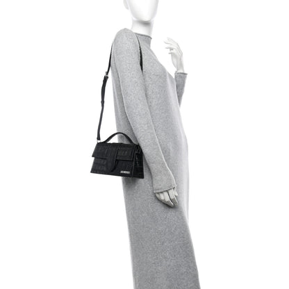 Jacquemus Calfskin Crocodile Embossed Le Grand Bambino Black 2 of 9