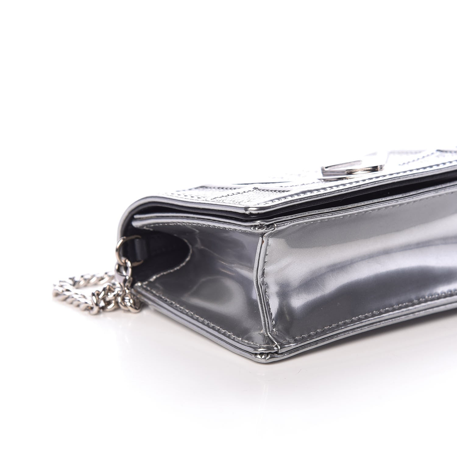Christian Dior Metallic Patent Micro-Cannage Baby Diorama Flap Bag Silver 5 of 11