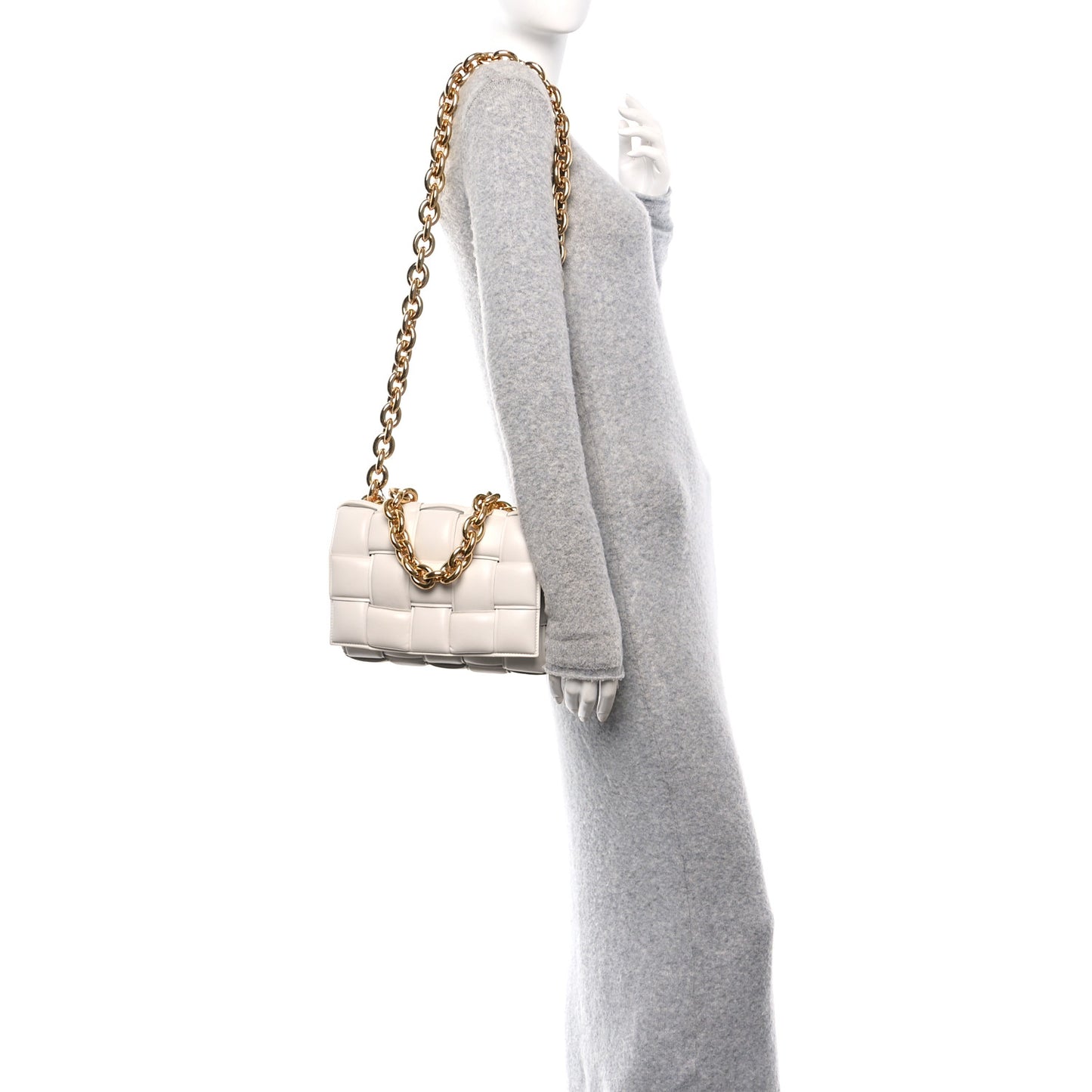 Lambskin Maxi Intreccio Padded Chain Cassette Crossbody Bag White