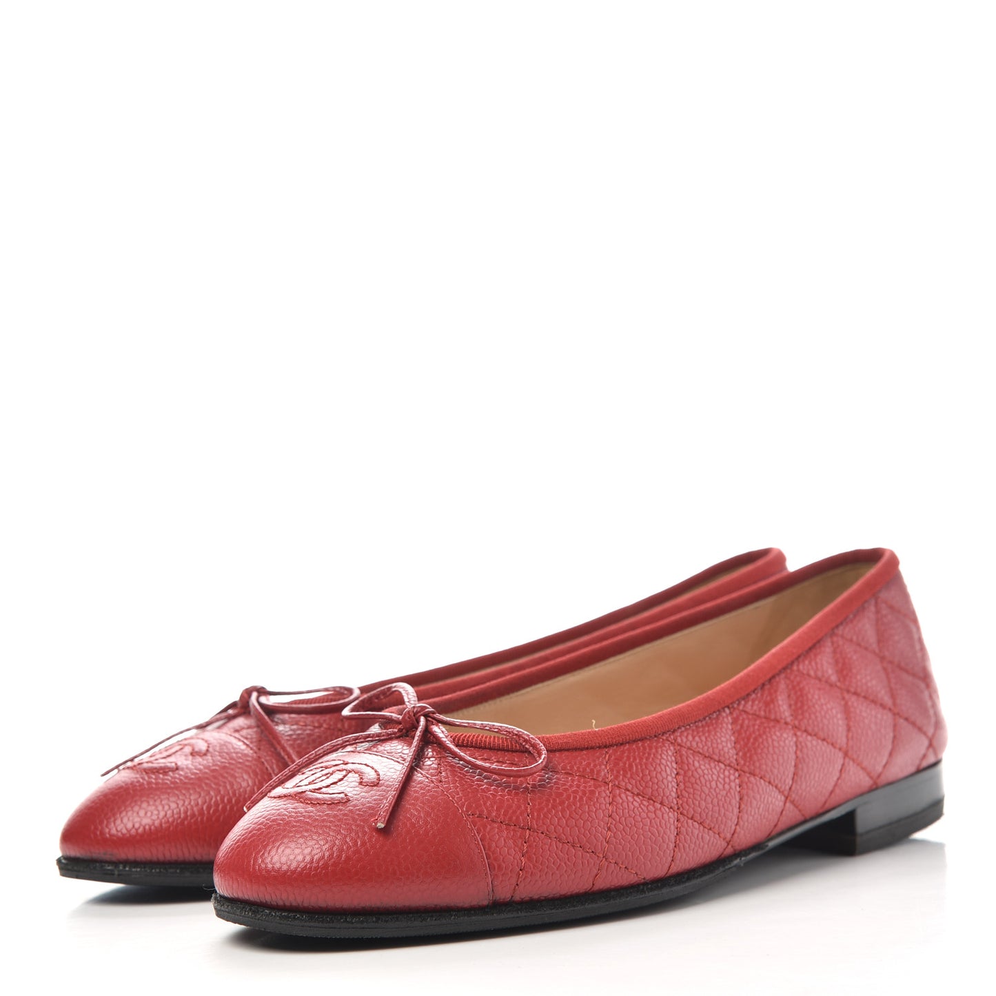 Caviar Quilted CC Cap Toe Ballerina Flats 37.5 Red