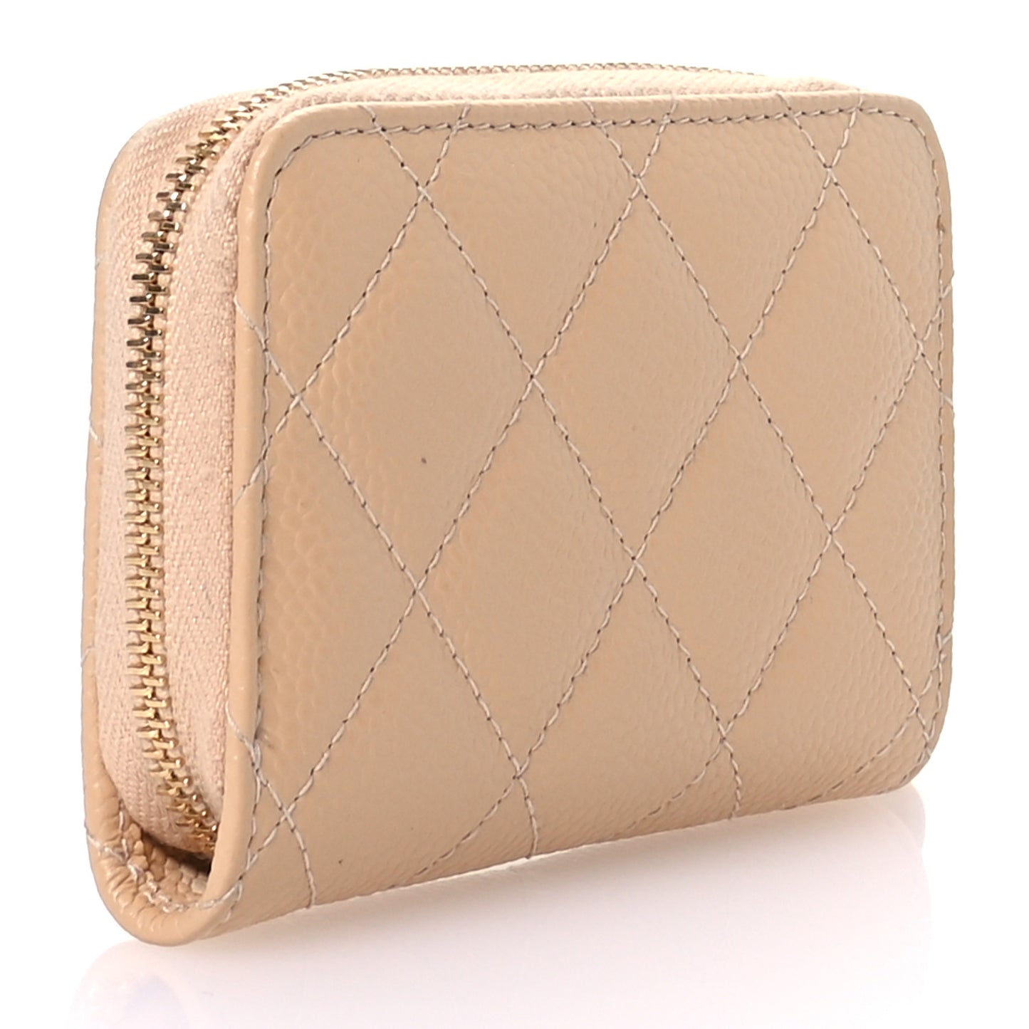 Caviar Quilted Zip Around Coin Purse Beige