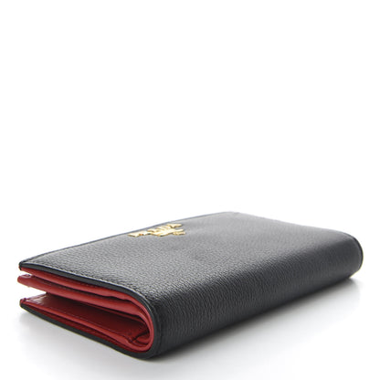 Prada Daino Colour Large Snap Wallet Black Fuoco 4 of 7