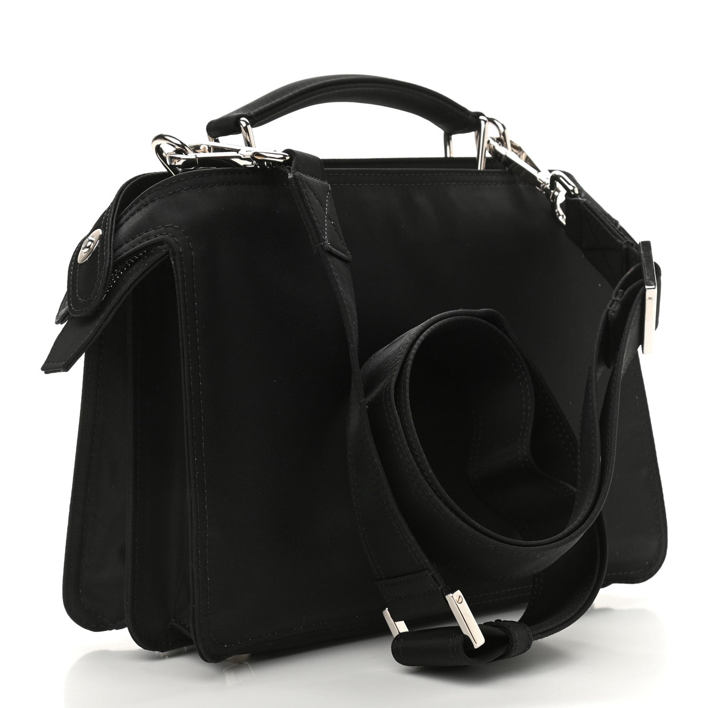 Nylon Vitello Cover Logo Embossed Mini Peekaboo I SEE U Satchel Black White