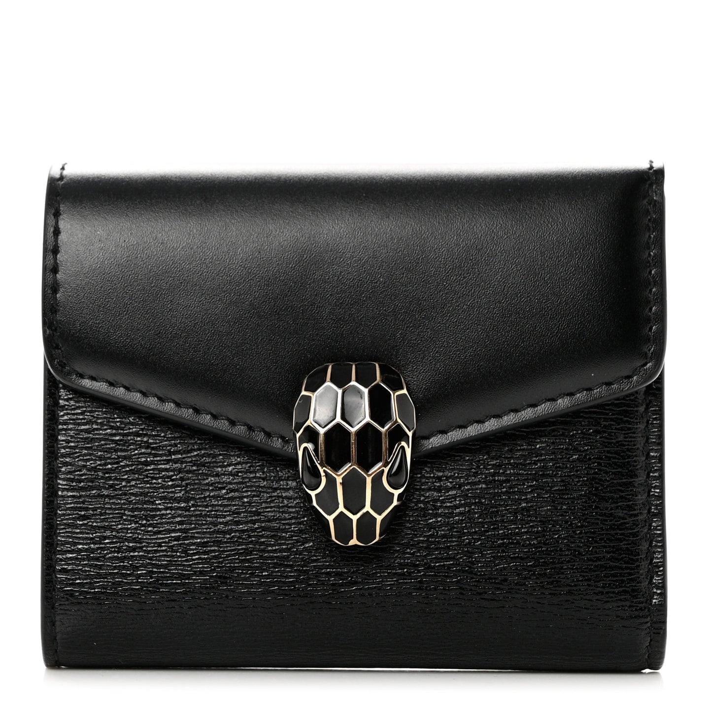 Calfskin Goatskin Serpenti Forever Wallet Black