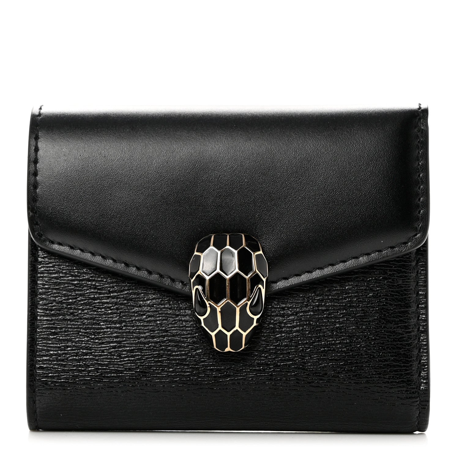 Bulgari Calfskin Goatskin Serpenti Forever Wallet Black 1 of 6