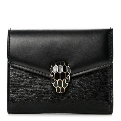 Bulgari Calfskin Goatskin Serpenti Forever Wallet Black 1 of 6