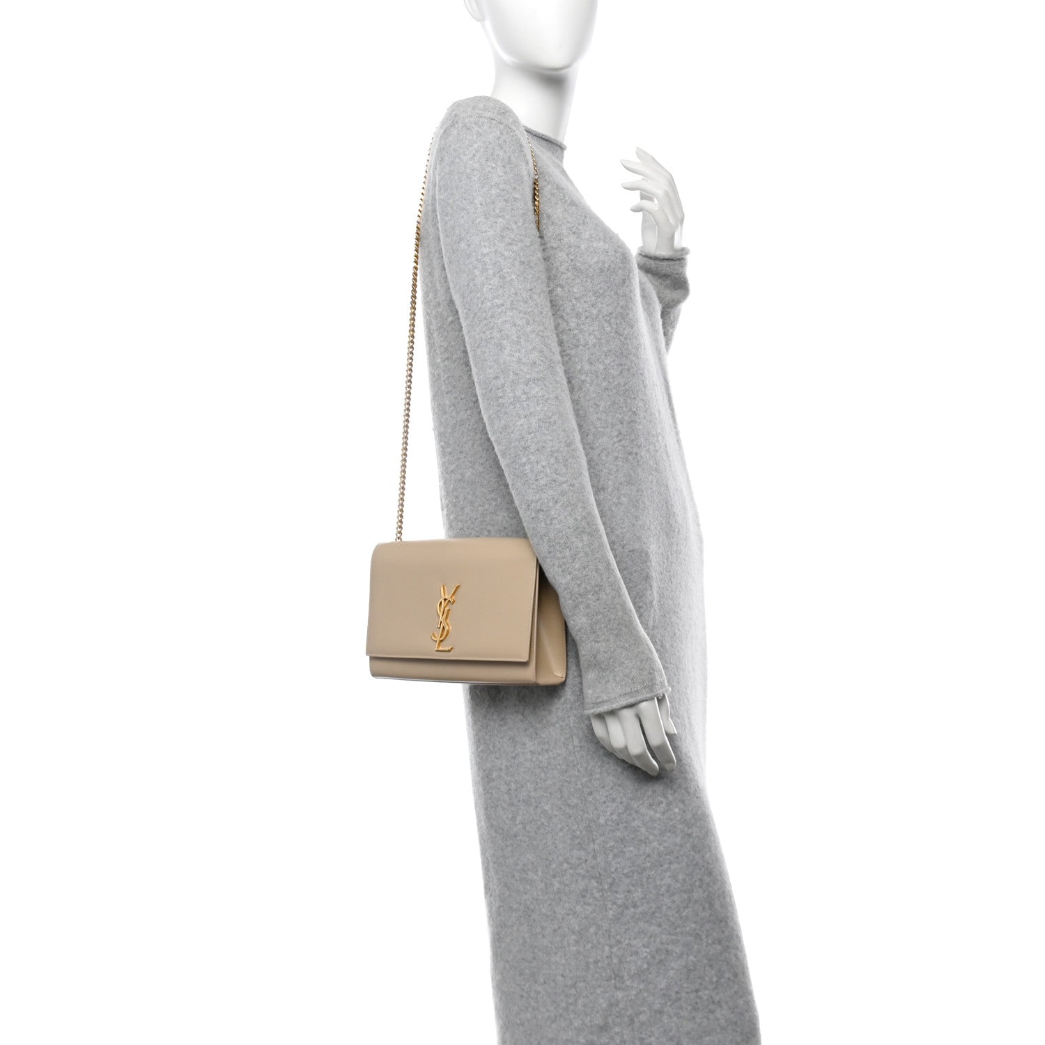 Saint Laurent Grain De Poudre Medium Monogram Kate Satchel Nude Powder 2 of 9