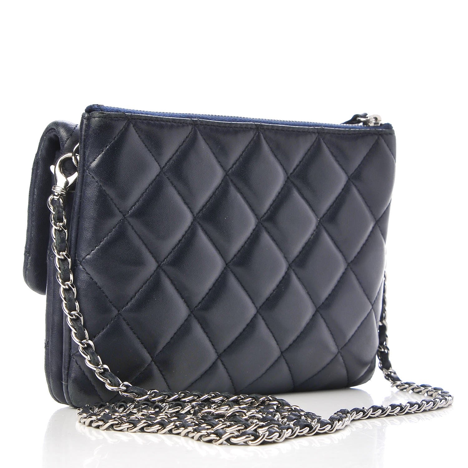 Chanel Lambskin Quilted Daily Zippy Crossbody Navy 3 of 9
