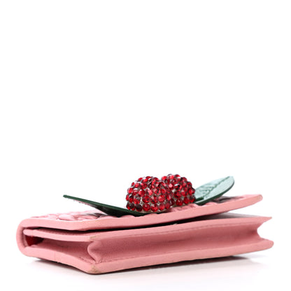Miu Miu Nappa Matelasse Crystal Cherry Compact Wallet Rosa 2 of 4