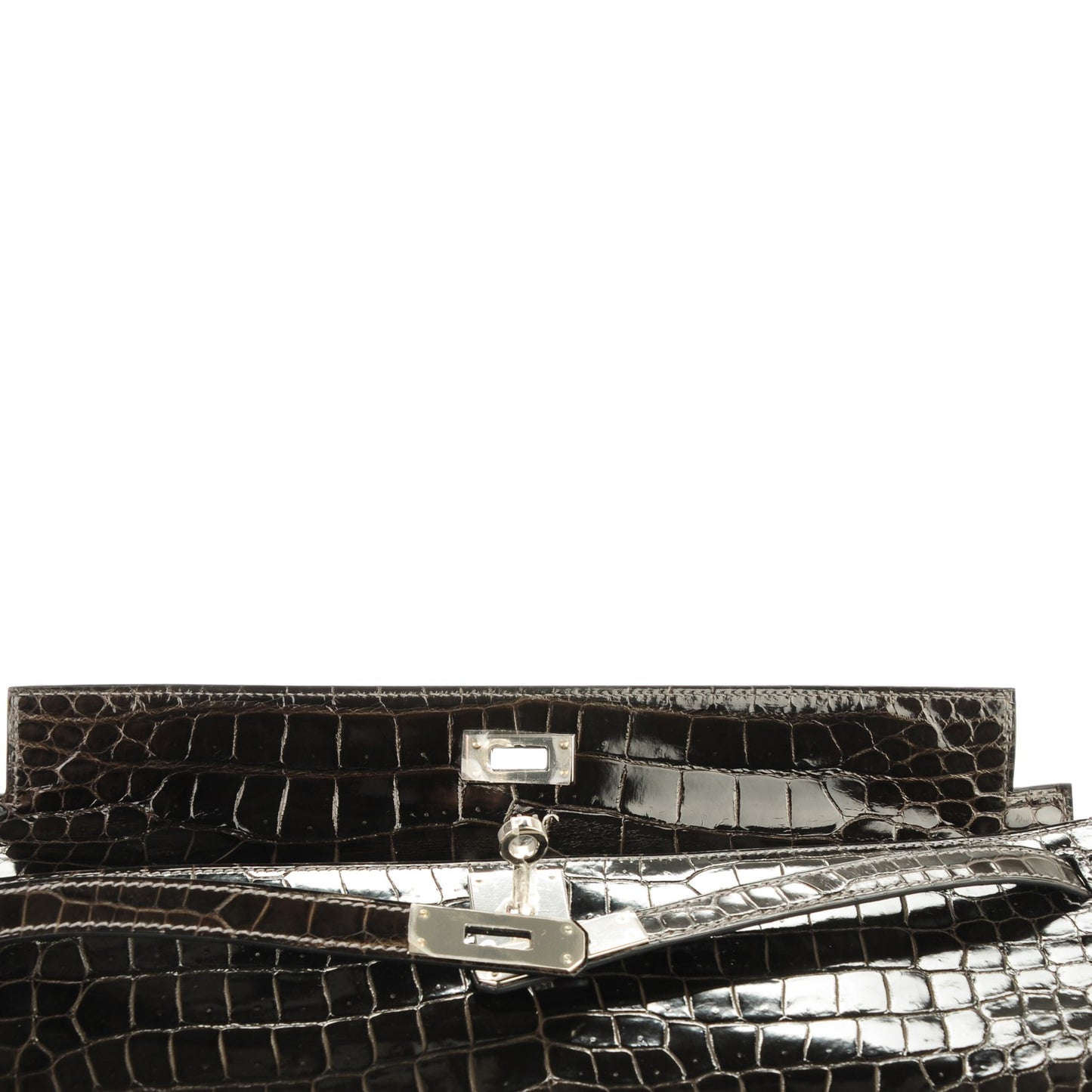 Shiny Porosus Crocodile Kelly Cut Pochette Graphite