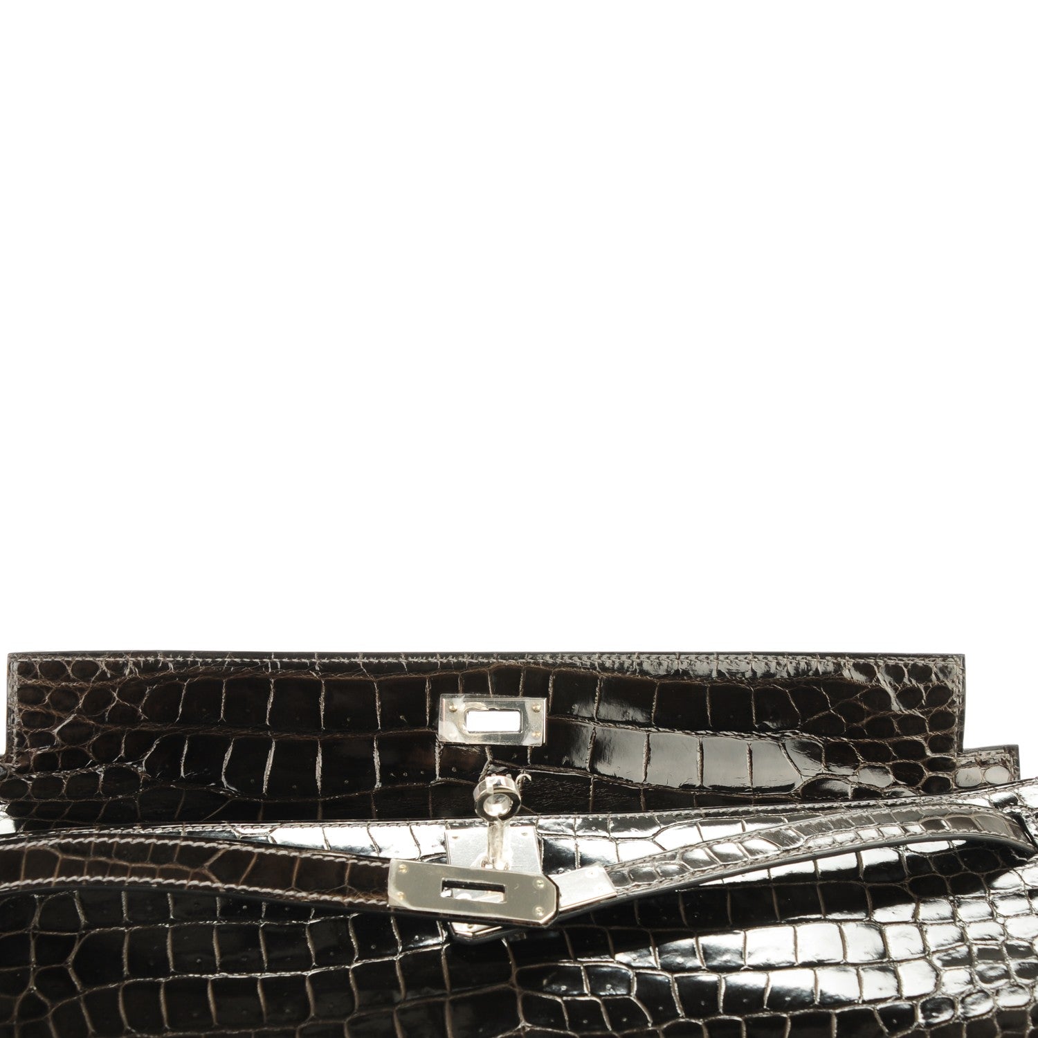 Hermes Shiny Porosus Crocodile Kelly Cut Pochette Graphite 13 of 16