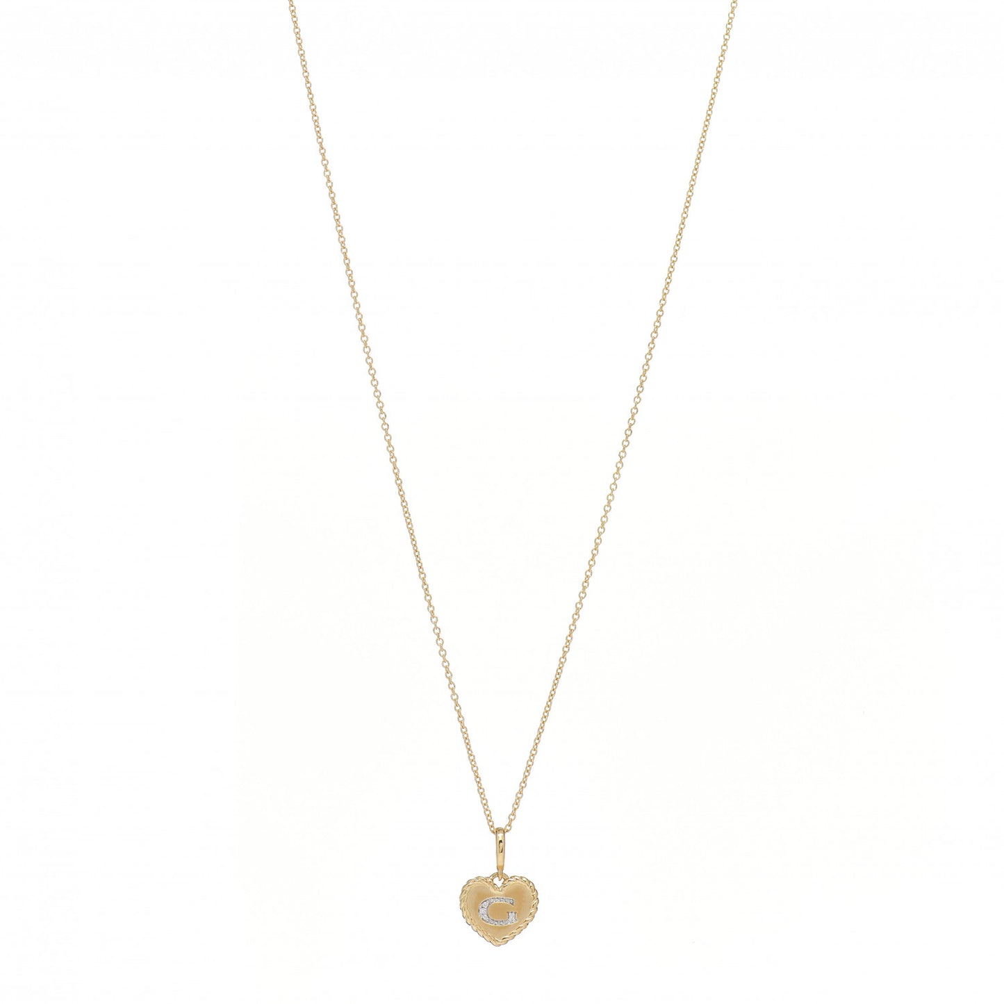 18K Yellow Gold Diamond Heart Initial G Charm Necklace